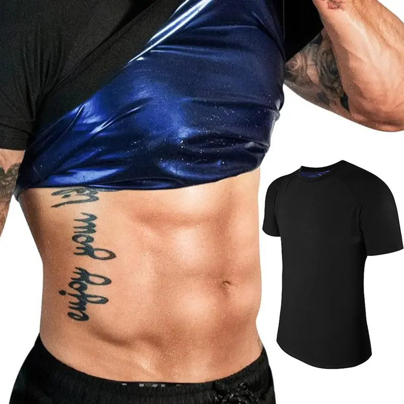 Sauna Shirt for Men Sweat Suit Compression T-Shirt Workout Gym Body Shaper Short Sleeve Shirts for Sports  Exercise Shapewear Everyday Activewear Athletic Active Tops Sportswear