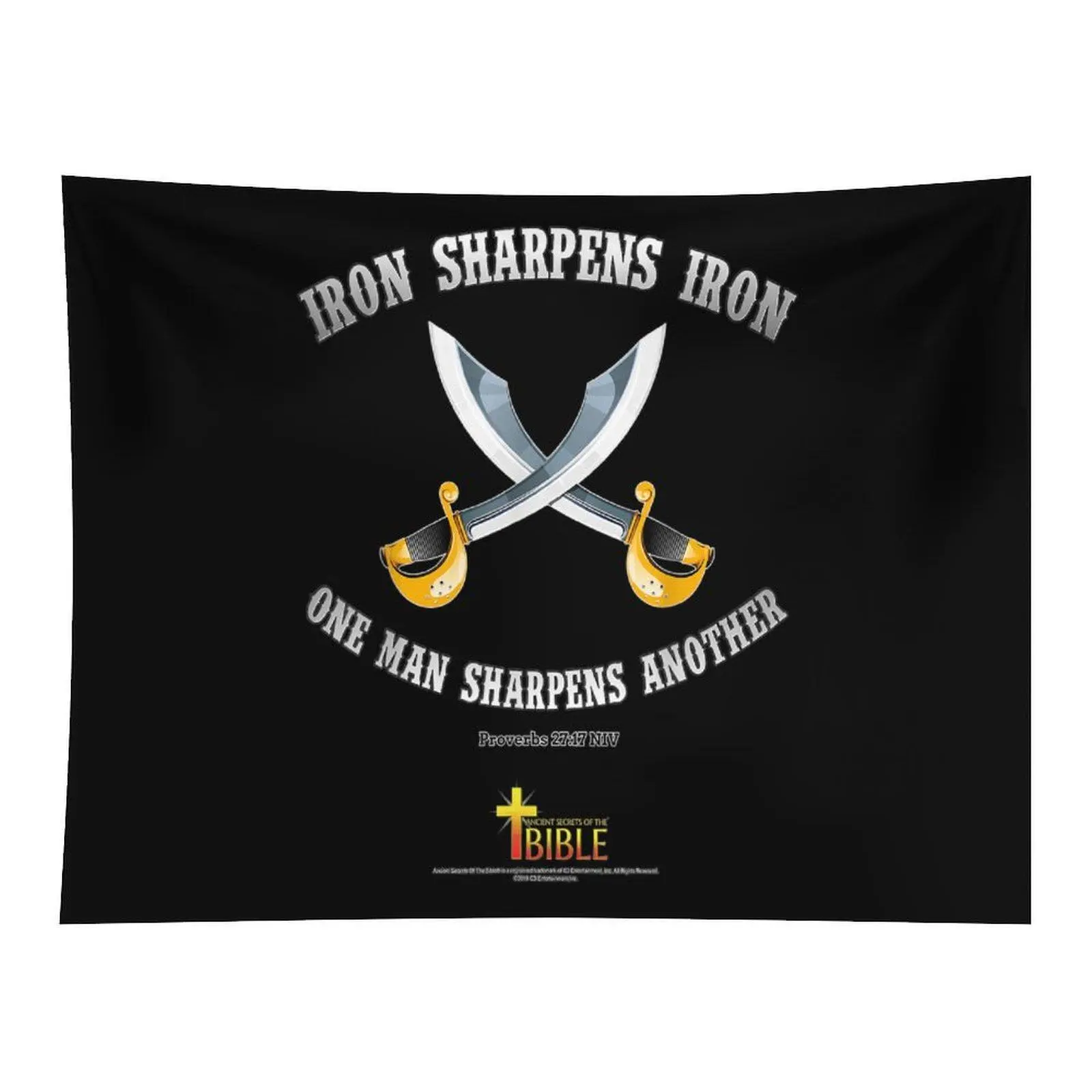 Black Background Iron Sharpens Iron Cross Sword Proverbs 27:17 Bible Verse Christian Faith Wall Tapestry For Religious Study Room Decor