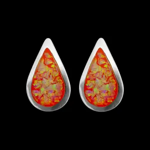 925 Sterling Silver Teardrop Earrings, Orange Opal Earrings, Rain Drop Earrings, Studs, Posts