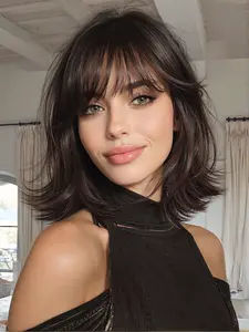 Wig with Bangs, 12 Inch Short Curly Hair, High Heat Resistant, Perfect for Daily Commuting, All Seasons, Curly Bob Wig, Synthetic Hair Wig