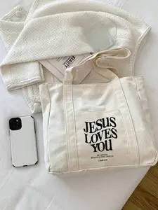 Letter Print Shopping Bag, Multi-Pocket Casual Bag, Letter Print Tote Bag, Jesus Loves You Christian Print Cosmetic Bag, Large Capacity Tote Bag, Fashion Tote Bag, Casual Hobo Bag Crossbody Bag For Graduates, Teen Girls, Freshmen, Seniors (C
