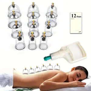 12pcs professional cup moxibustion set - with pump cupping set, 6 cup shapes, vacuum suction massage cup, body manual massager, suitable for the back and legs, no power supply required
