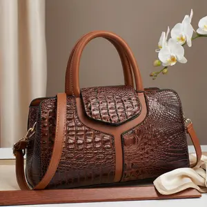 Women's Luxury Crocodile-Print Synthetic Handbag - Adjustable Crossbody Bag with Golden-Tone Hardware, Elegant Golden-Tone Buckle Closure, Golden-Tone Hardware & Chain Strap, Golden-Tone Hardware & Detachable Wrist Strap - Versatile Everyday & Forma