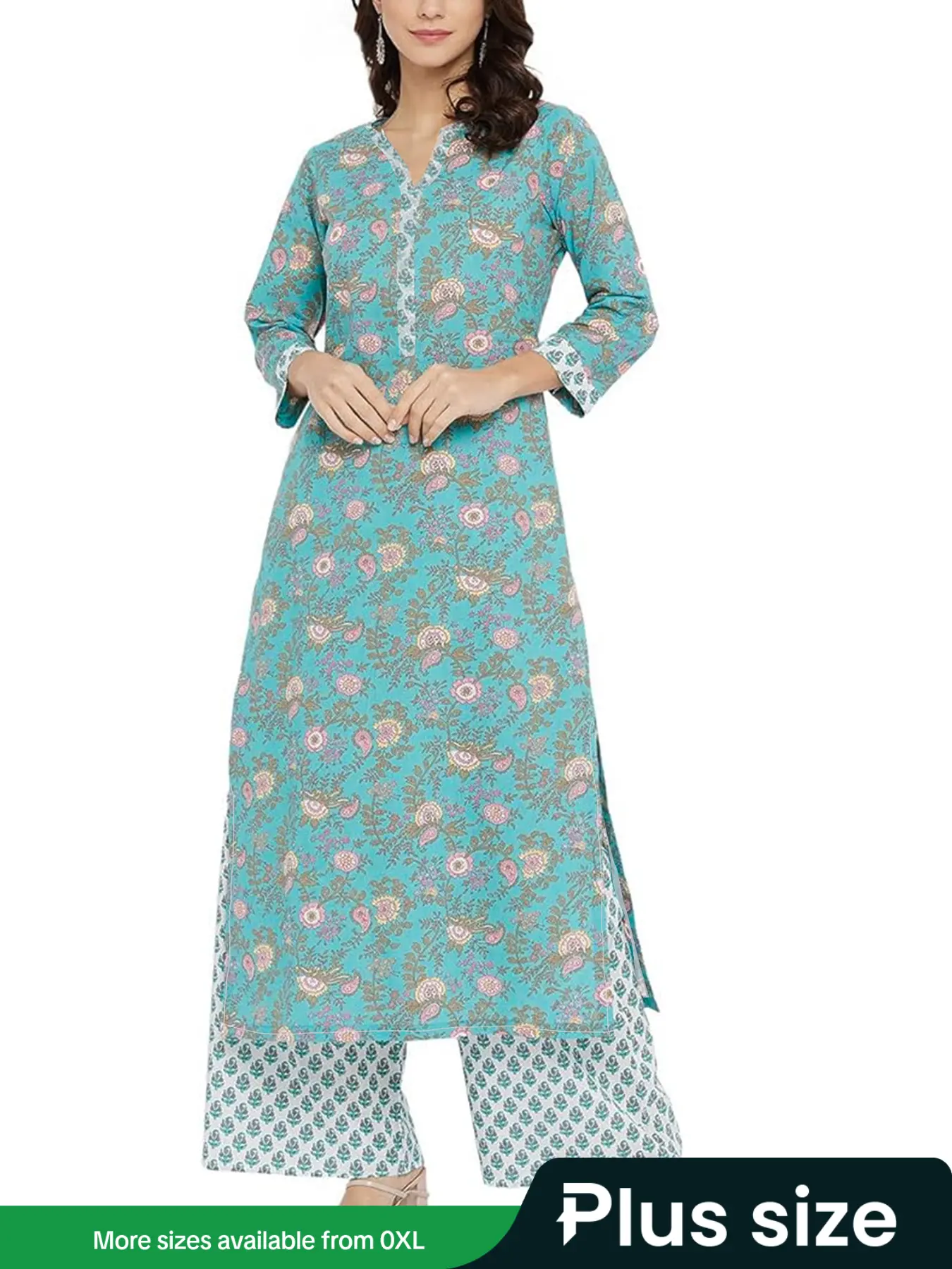 【Plus Size】 Floral Print Notched Neck Long Sleeve Top & Pants Islamic Set, Elegant Casual Two-piece Outfits for Daily Wear, Women's Islamic Clothing f