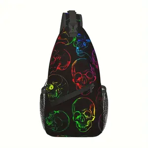 [Made in US] Crossbody Chest Bag Hiking Backpack Neon Style Skull Shoulder Bag Folding Large Capacity Fashion Durable Can Be Used For Shopping, Work, Leisure Travel Beach Bag Fishing Backpack sling