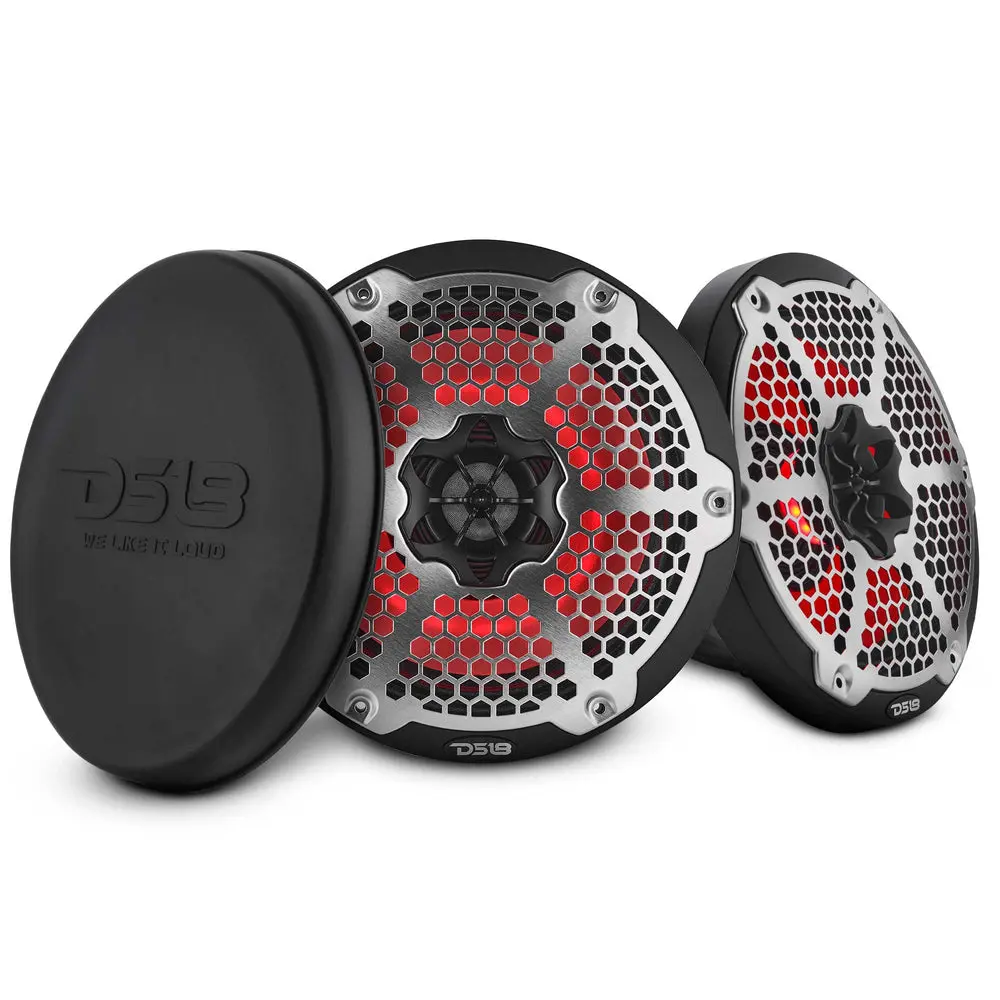DS18 NXL-8MD/BK 8” Marine 2-ways Car Audio Speaker - 350W RMS, 4-Ohm, RGB Built-in Lights, Neodymium Magnet, 3.8" / 98Mm Compression Driver, Waterproof, Steel Mount, Mechanical Protection, Aluminium Construction, High Output, Boat, Car Audio Installation,