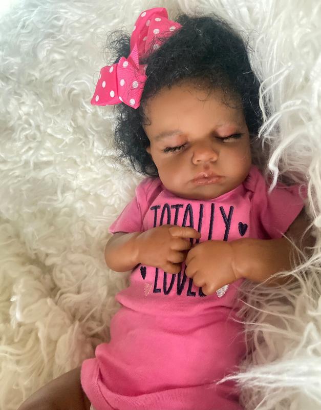 Reborn Baby Dolls Black Girl-20 Inch Realistic Newborn Baby Doll Weighted Soft Cloth Body Vinyl Limbs Doll African American Baby Dolls Reborn Toddler Dolls Birthday Toy for Kids Age 3+