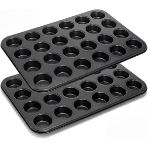 2 Pack Petite Mini Muffin Pan, 24-Cup Nonstick Carbon Steel Mini Cupcake Pan, Bite-Size Muffin Tin for Brownie Bites, Egg Bites, Candy and Mini Desserts