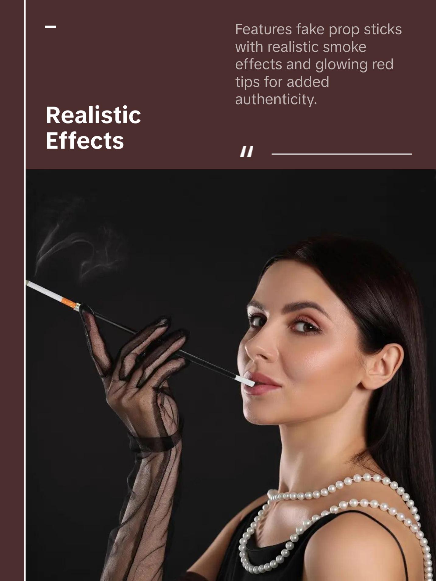 4E's Novelty 2 Fake Cigarettes & 2 Long Cigarette Holders – 3.25" Prop Cigarettes with Smoke, 13.25" Holder for Costumes