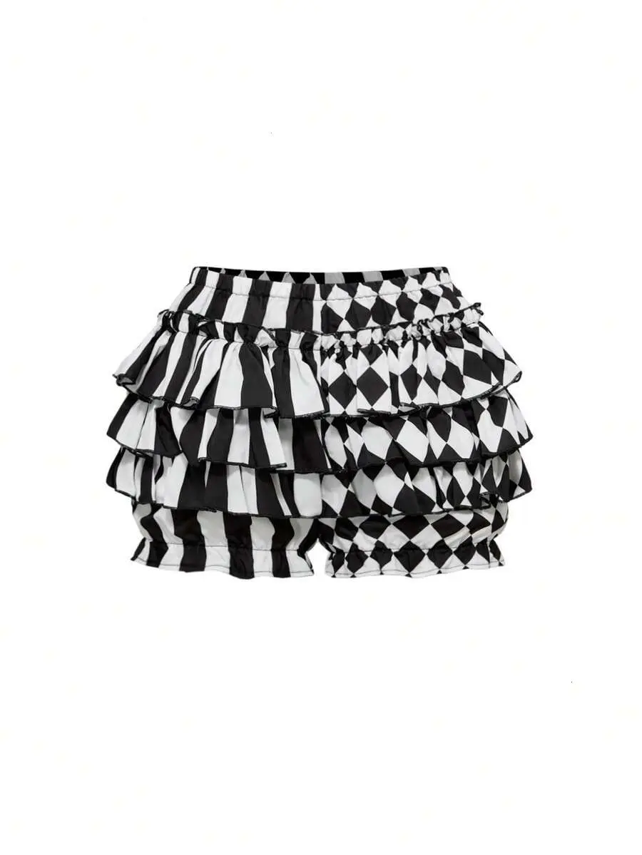 ROMWE Spring/Summer Gothic Cute Patchwork Striped Plaid Clown Pumpkin Shorts