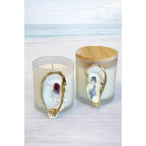 Frosted White 9 oz Soy Candle w/ Oyster Shell | Choose Scent