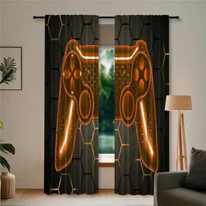 2 pieces of gaming-themed printed curtains. Made of polyester with semi-transparent texture, machine washable. Suitable for bedrooms, living rooms and home decoration.