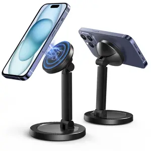 Magnetic Desk Phone Stand with 360° Rotation Adjustable Mag-Safe Holder  Foldable Design for iPhone 12–16 Series