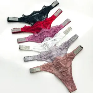 3PCS New fashion rhinestone letters sexy lace hot transparent seamless T panties women's thong