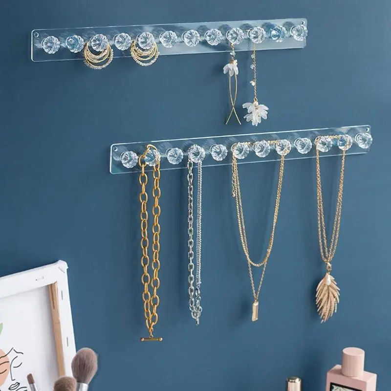 1pc Acrylic 12 Hooks Hanging Rack Wall Hook Hanger - Multifunctional Convenient Hook, Versatile Jewelry Storage Organizer with Wall Mount Design - Display and Store Necklaces, Bracelets, Pendants, and More with Ease - Home Organizer Hook