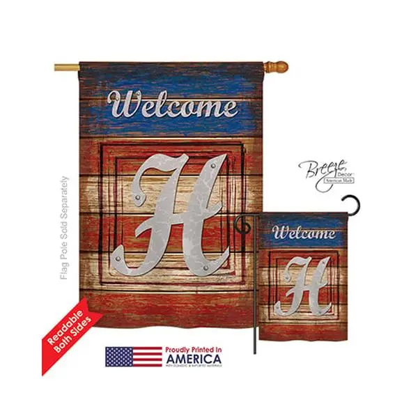 Breeze Decor 30112 Patriotic H Monogram 2-Sided Vertical Impression House Flag - 28 x 40 in., Patriotic Gear, Us Pride / Nation Pride