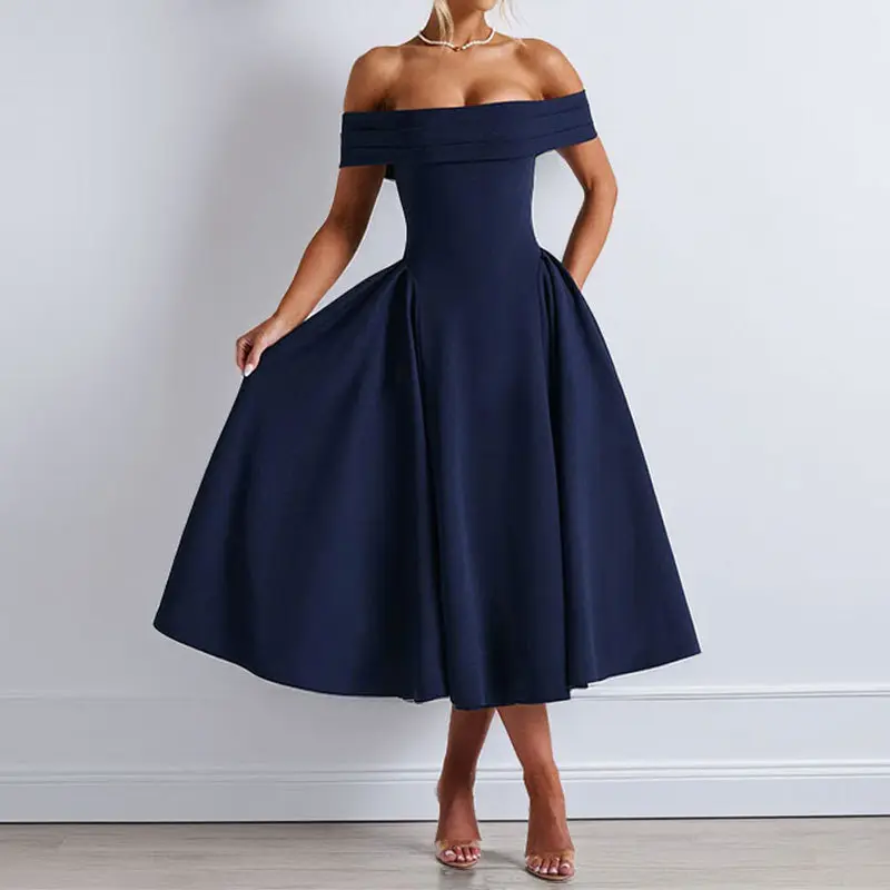 off shoulder a line midi dress Asymmetric Off-Shoulder A-Line Midi