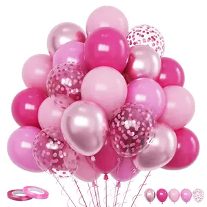 Pink Balloon Set – 60PCS Hot Pink, Confetti, Pastel, Metallic Balloons for Baby Shower, Wedding, Birthday Decoration