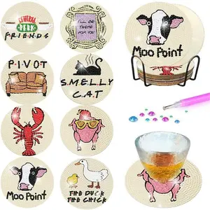 8-Piece Diamond Art Coaster Set with Stand, Animal DIY Diamond Painting Coasters, Full Drill Scenery Water Beads, Beginner Adult Craft Supplies, Diamond Painting Kits