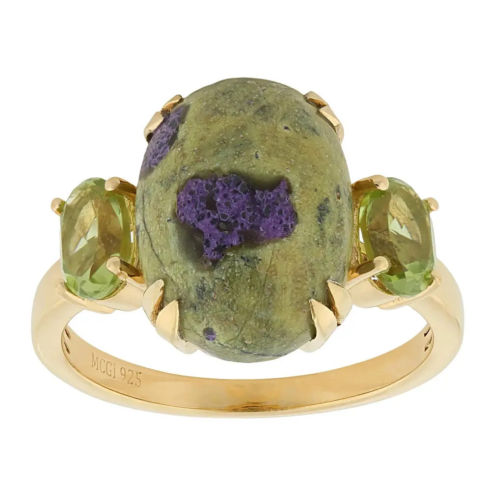 JTV Green Stichtite in Serpentine with Peridot 18K Yellow Gold Over Sterling Silver Ring 0.83ctw