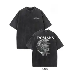 Vintage Roman Scripture T-shirt - Heavyweight 230g 100% pure cotton double-sided print sunburst design, loose hip-hop street style unisex top, breathable and sweat-absorbent, vintage trend lettering print