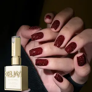 1PC 15ML Red Crushed Diamond 105 Super Bright Flash Nail Polish Gel, Shiny Lasting High Saturation Firm Gel Suitable for Salon Nail DIY Female Christmas Gift