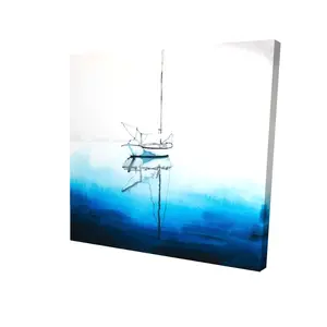 212 MAIN 24x24 in White Boat Wall Art Print - Artistic Coastal Scene with Deep Blue Water, Aquatic, Beach-Themed, Boating-Themed, Marine, Ocean-Inspired Wall Arts, Bedroom Home Decor, Aquatic Wall Arts