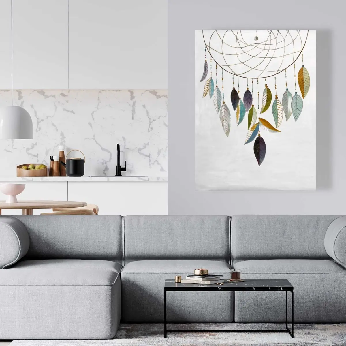 Begin Home Decor C1RC3648YMSTA2 36 x 48 in. Dreamcatcher with Feathers - Gray Spiritual Canvas Decor