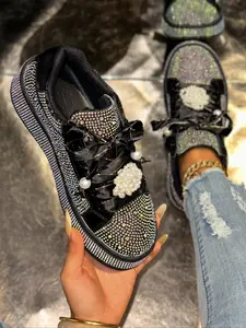 Women's Fashion Thick Sole Casual Trainer Shoes, Trendy Leisure Board Shoes with Rhinestone Design, Comfortable and Stylish Footwear