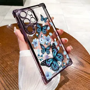 Phone Case: Creative Blue Butterfly Pattern Four-Corner Drop-Proof New Phone Case for Galaxy S20/S20+/S20 FE/S20 Ultra/S21 5G/S21 FE 5G/S21 Ultra 5G/S22 5G/S22+ 5G/S22 Ultra 5G/S23/S23 Ultra/S24/S24 Plus/S24 Ultra/S24 FE/S25/S25 Plus/S25 Ultra/S10