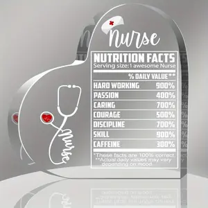 Appreciation Gifts for Women Men, Nurse Nutrition Facts Nurse Stethoscope, Funny with Nurse Graduation Gift, Acrylic Heart Plaque Paperweight Keepsake for Home Office Table Shelf