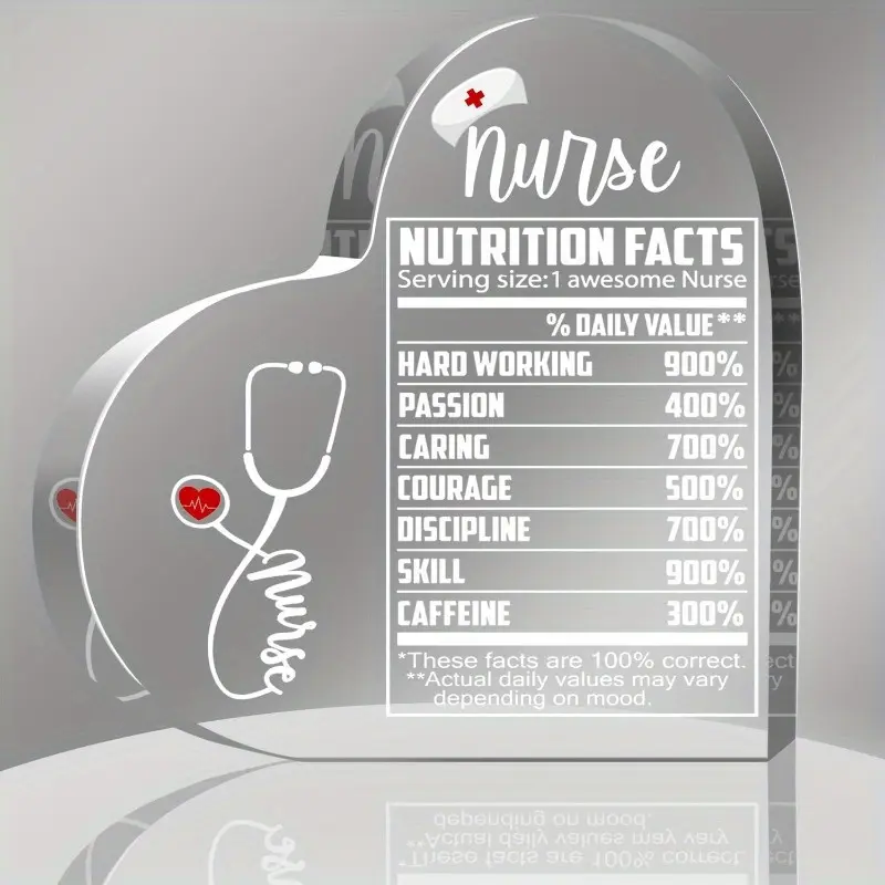 Appreciation Gifts for Women Men, Nurse Nutrition Facts Nurse Stethoscope, Funny with Nurse Graduation Gift, Acrylic Heart Plaque Paperweight Keepsake for Home Office Table Shelf
