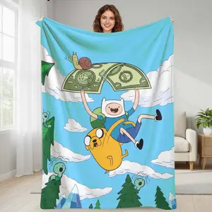 Adventure Time Flannel Blanket Cartoon Fantasy Print Soft Cozy Warm Lightweight for Bedroom Living Room Travel Camping Gift