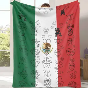 Mexican Doodle Flannel Blanket UltraSoft Lightweight Warm Cozy for Sofa Bed Travel Camping Outdoor Activities Unique Gift for Art Lovers Cultural Enthusiasts Home Decorators