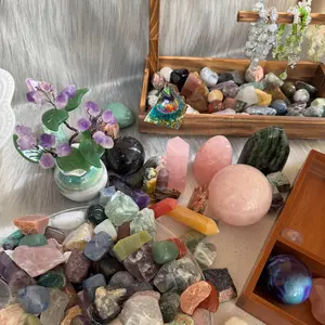 Intuitive Crystal Bundle - Handpicked Amethyst Rose Quartz & Green Aventurine in Wooden Tray for Peace Focus & Good Energy