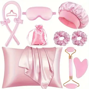 Sleep Hairstyling Tool Set, Curling Iron Set, Facial Massager, Hairband, Soft Sleep Mask, And Satin Sleep Cap For Hairstyling  Satin , Women'S Facial Roller, Hair Styling Tool, Mother'S Day Gift