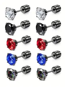 [hypoallergenic Stud Earrings], 2pcs Stainless Steel Studs for Women & Men, Cubic Zirconia Ear Lobe Earrings, Cartilage Helix Piercing Jewelry