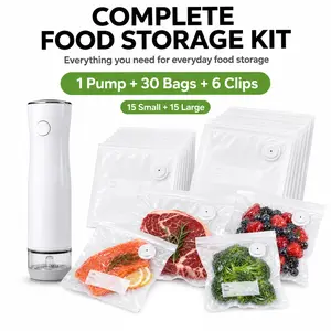 【Summer Vibes 】Vacuum Sealer Pump with Food Storage Bags，Cordless Rechargeable Vacuum Sealer for Compression & Sealing，Handheld Saver Vacuum Sealer Machine with 30 Reusable Bags for 5X Preservation & Fresh