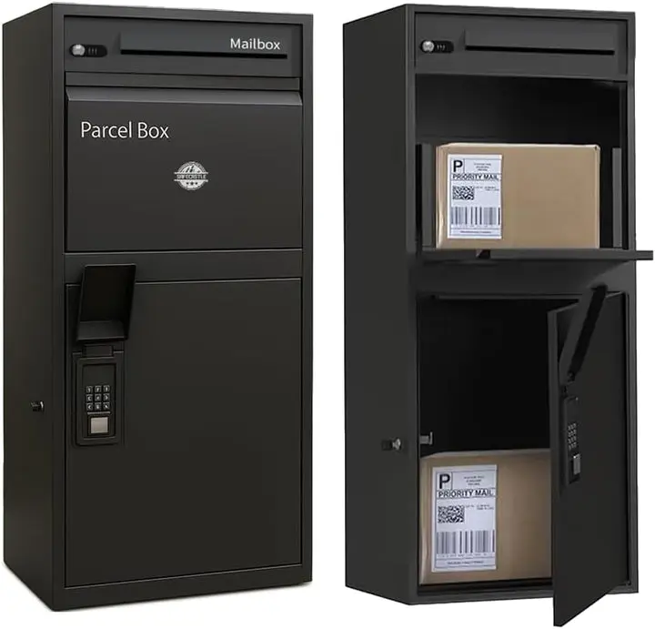 Extra Large Smart Letter Drop Box High Capacity Package Delivery Box for Outside with Secure Coded Lock | Outdoor Parcel Mailbox Weather, Rust and Corrosion Resistance Coating for Home or Office Black