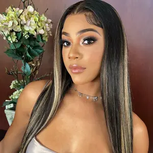 Highlights Shiny Blonde Colored for Women 180 Density P1B 27 Stripes Highlight 13x6 lace Front Human Hair Straight Wigs for Women 13x4 Lace Front Wigs