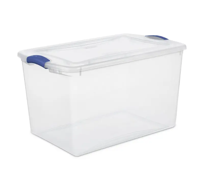 66 Qt Clear Plastic Storage Container - Large Bin with Blue Latch Lid, Home Organizer for Home Supplies