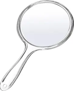 D Double Sided Mirror - Handheld Mirror with Handle - Makeup Mirror 1X/ 2X Magnifying Mirror Rounded Shape Hand Mirror - Black