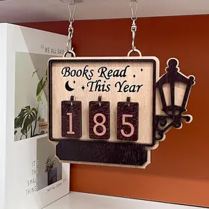 Vintage Reading Record Hanging Bookshelf Decor, Personalized DIY Name Tracker, Tracks Up to 999 Books, Includes 30 Replaceable Number Tags, Wall Art Decor