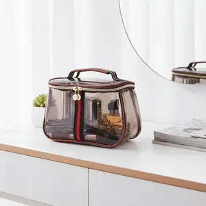 New Retro Vintage Vanity Bag, Clear Makeup Organizer with Handle,Large Capacity Waterproof Makeup Organizer bag with Zipper,Travel Cosmetic & Skincare Storage Case for Ladies