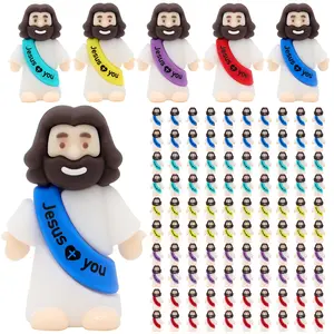 Yelakey Mini Jesus Figures 30/50/100Pcs Tiny Jesus Figures Cute Jesus Ornament Toys with Jesus Love You Slogan Religious to Hide and Seek Religious Christmas Christian Baptism Gifts,OutdoorFun Decor Multicolor