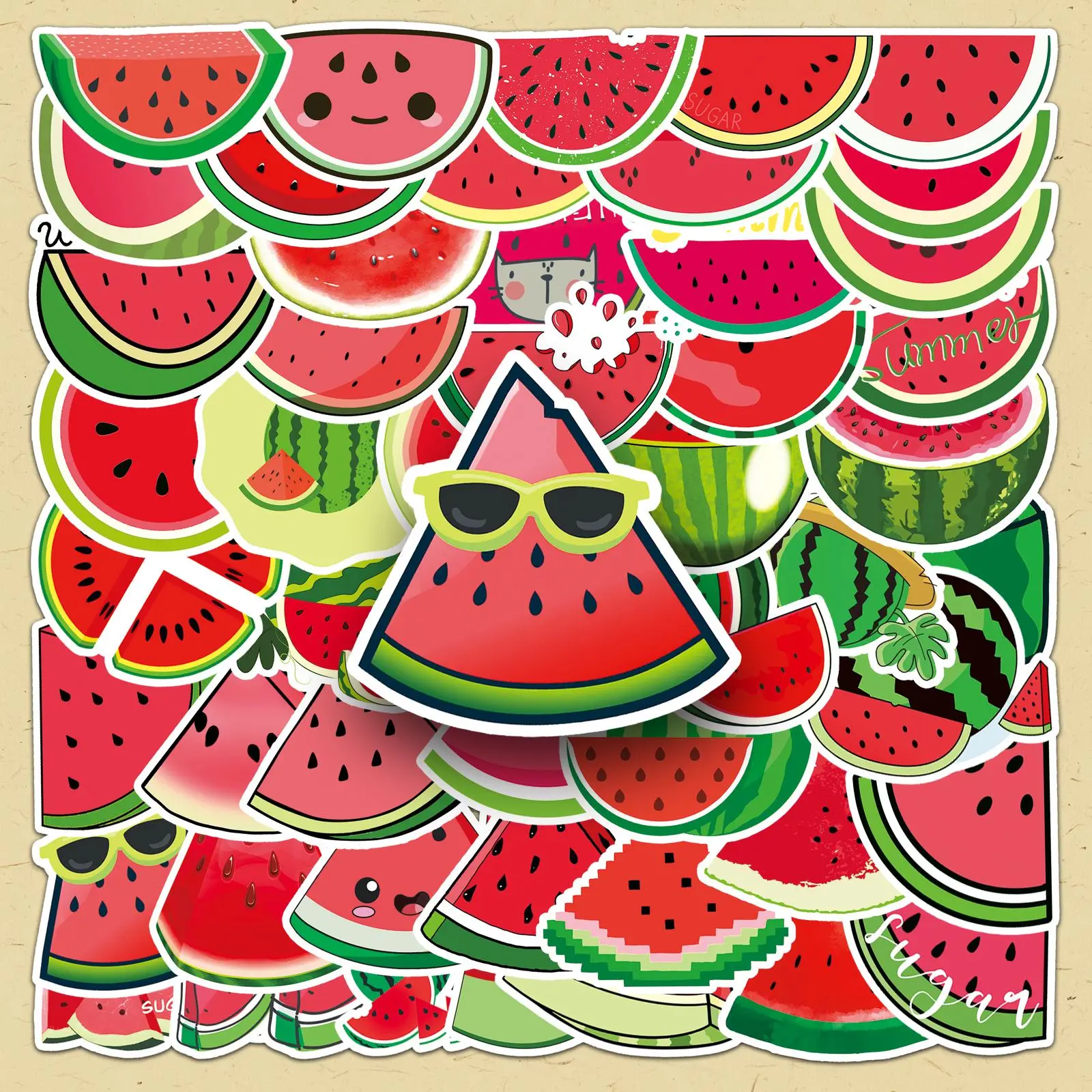 Watermelon Pattern Sticker, 100pcs/set Cute Cartoon Watermelon Sticker, DIY Decorative Sticker for Water Bottle, Laptop, Cellphone, Phone Case, Scrapbooking