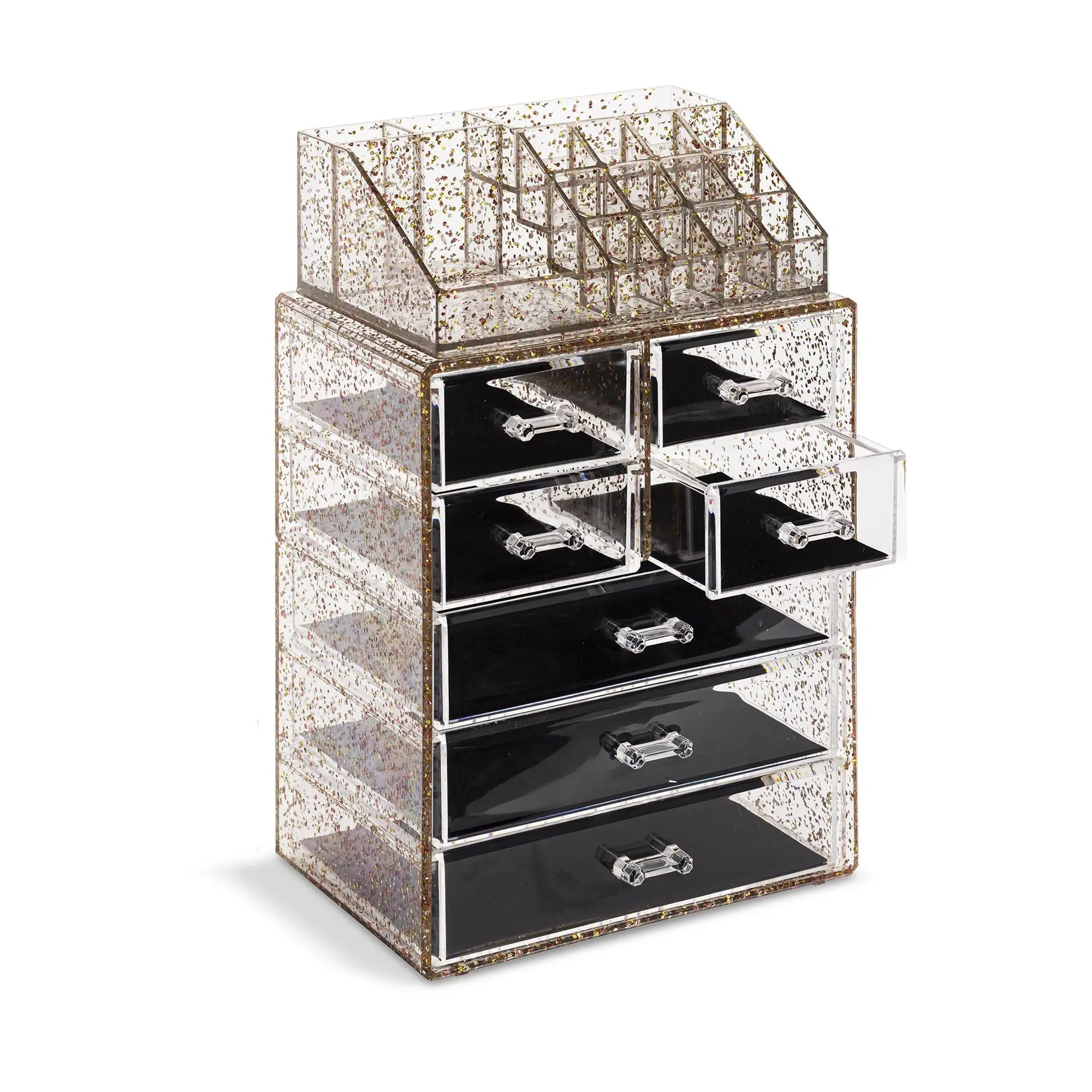 Sorbus Glitter Makeup Case- 3 Large / 4 Small Drawers