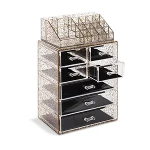Sorbus Glitter Makeup Case- 3 Large / 4 Small Drawers