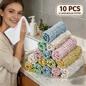 [10 PACK] Premium 6-Layer Muslin Cotton Washcloths - Ultra Soft Face & Hand Towels , Sensitive Skin & Home. 100% Natural Cotton, Super Absorbent, Essential Bathroom Set 2026