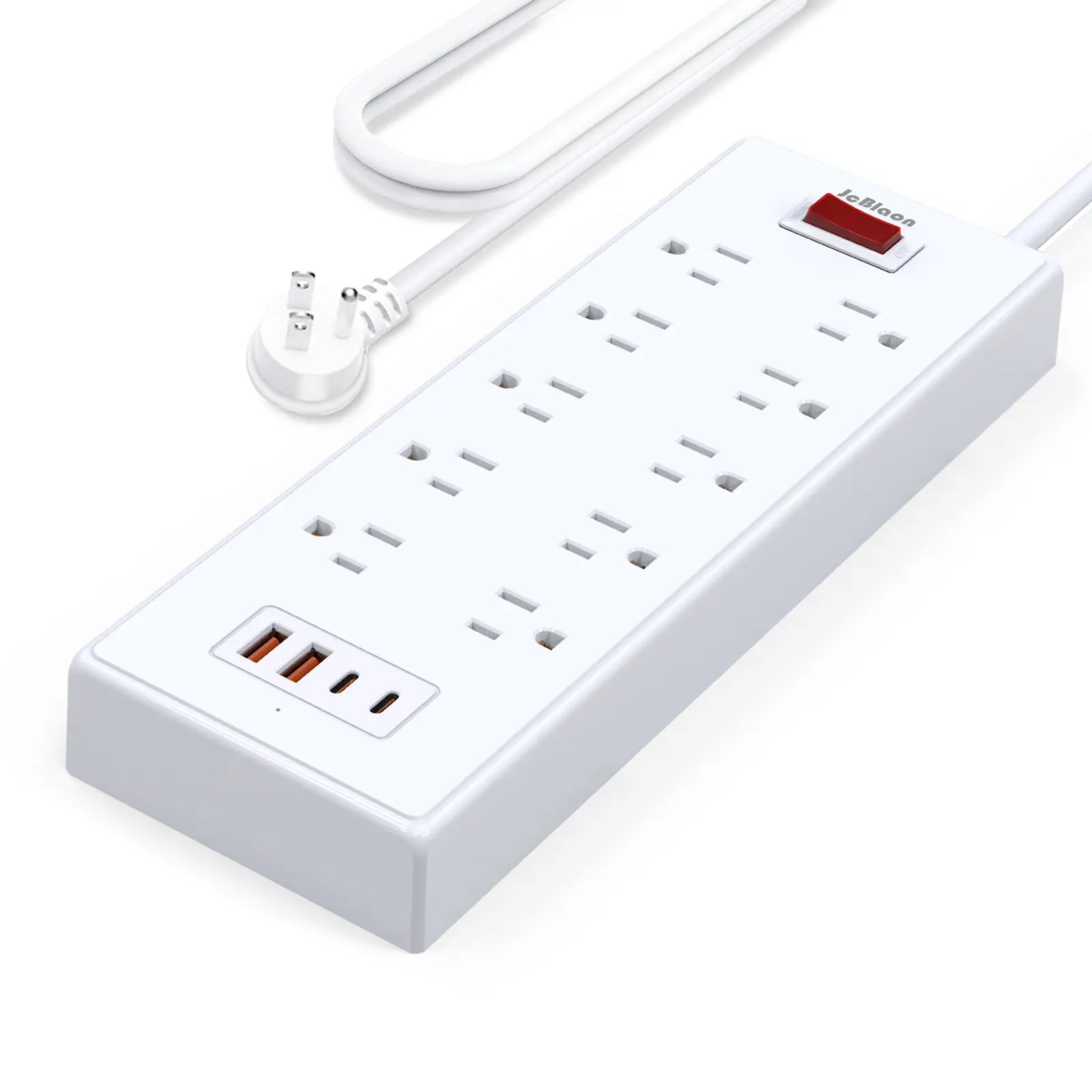 Power Strip, Surge Protector with 10 Outlets and 4 USB Ports(2 USB C), 5 Feet Extension Cord (1625W/13A),14 in 1 Power Strip, ETL Listed, White